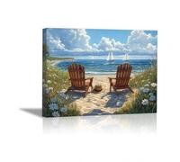 SHYAMIC Beach Wall Decor Painting, Enjoy the sea view on beach Sea Canvas Wall Art Ocean Theme Nautical Seascape Landscape Decor for Boy Girl Teen Office Decoration - 50x70cm Framed