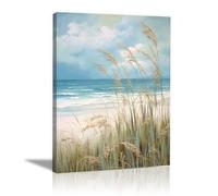 SHYAMIC Canvas Wall Art Painting, Navy Blue White Sand Beach Modern Ocean Landscape Pictures Room, Print Poster Artwork for Living Room Bathroom Wall Decor - 40x60cm Framed