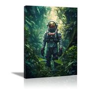 SHYAMIC Wall Art, Graffiti Art Prints, Astronaut in The Primeval Forest Canvas Painting,Canvas Motivational Posters for Boy's Room Man Cave Home Decor - 60x90cm Framed