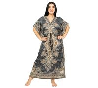 SHYAMVUN Kaftan for Women | Kaftan Dresses Full Length Maxi Dress Free Size | Kimono Style Caftan Tunic for Beach, Holiday, Party, Nightwear & Loungewear | Lightweight Relaxed Fit (GREY)