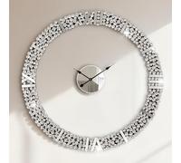 SHYFOY 101cm Large Decorative Wall Clock, Silver Crystal Wall Clock with Roman Numerals, Non-Ticking Battery Operated, Modern Wall Clock for Living Room, Kitchen, Office