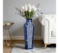 SHYFOY 26.57" Blue Mirrored Floor Vase with Crushed Diamond Inlay, Modern Tall Decorative Vase for Dried Flowers and Pampas Grass, Sparkly Glam Accent Home Décor