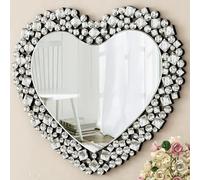 SHYFOY 78x70 cm Heart-Shaped Crystal Wall Mirror, Decorative Beveled Silver Glass Accent Mirror with Jeweled Border, Luxury Wall Décor for Bedroom Living Room Hallway