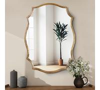 SHYFOY Antique Gold Wall Mirror, 64 x 90 cm Scalloped Irregular Decorative Mirror with Ornate Frame, Large Accent Wall Mirror for Entryway Living Room