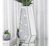 SHYFOY Crushed Diamond Mirrored Vase, 36cm Silver Glass Decorative Floor Vase, Luxury Crystal Mirror Flower Vase for Pampas Grass, Living Room, Hallway, Fireplace Decor, Can’t Hold Water