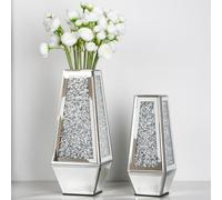 SHYFOY Crushed Diamond Mirrored Vases Set of 2, Silver Glass Flower Vases for Table Home Decor Crystal Vases for Dried Flowers Centerpieces - Can’t Hold Water