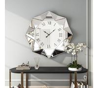 SHYFOY Decorative Wall Clock, 55 cm Mirrored Large Wall Clock, Silver Modern Silent Wall Clocks Diamond Beveled Frame Edge, Home Art Deco for Living Room,Dining Room