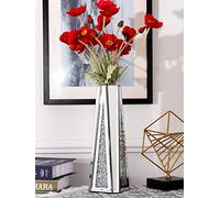 SHYFOY Flower Vase Crushed Diamond Mirrored Vase for Home Decor Crystal Silver Glass Decorative Mirror Vase Stunning Luxury Tall Vases for Flowers Centerpieces - 13 inches, Can't Hold Water