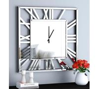 SHYFOY Large Square Wall Clock Modern 60cm Silent Almost No Ticking Battery Operated Mirror Glass Roman Numerals for Living Room Bedroom Kitchen Wall Decor