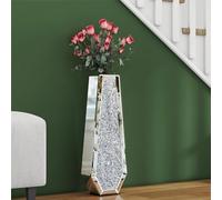 SHYFOY Large Tall Floor Vase, 61cm Indoor Modern Tall Vases Silver with Crystal Diamond and Mirror Design for Living Room Floor Decoration