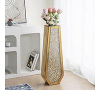 SHYFOY Large Tall Floor Vase, 76cm Indoor Modern Tall Vases Silver with Crystal Diamond and Mirror Design for Living Room Floor Decoration, Gold