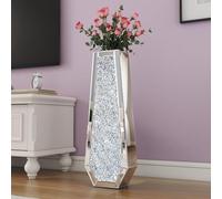 SHYFOY Large Tall Floor Vase Indoor Modern Tall Vases Crystal Diamond Mirror Design for Living Room Floor Decoration, 30 Inch, Silver