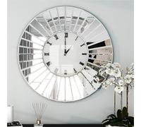 SHYFOY Large Wall Clock with Mirror, Silver Wall Clock Round, Modern Glass Silent Non-Ticking, Battery Operated, 60 cm Roman Numerals, Living Room Clock Wall, Bedroom, Kitchen Decoration