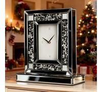 SHYFOY Luxury Crystal-Embedded Mirrored Table Clock, Elegant Decorative Clock with Roman Numerals for Home & Office, Silver Glam Desk Clock Home Decor