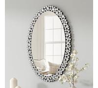 SHYFOY Oval Crystal Wall Mirror, 90 x 60 cm Decorative Frameless Mirror with Jeweled Crystal Inlay, Luxury Accent Wall Mirror for Living Room Bedroom Entryway