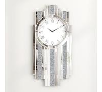 SHYFOY Silver Mirror Wall Clock, Large 72.3x35.1 cm, Crystal Sparkle Design, Modern Frameless Glass, Silent Movement, Diamond Crushed Style, Living Room Home Decor
