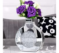 SHYFOY Silver Mirrored Flower Vase, Crushed Diamond, 23 cm