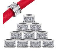 SHYFOY Silver Napkin Rings Set of 10 Piece, Bling Napkin Ring Dinning Cloth Holder Crushed Diamond for Dinner Party, Wedding, Holiday, Glam Serviette Buckles Table Dressing Home Decor