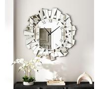 SHYFOY Silver Wall Clock - 23.62" Large Modern Mirror Clock with Roman Numerals, Luxury Art Wall Deco for Living Room, Bedroom and Dining Room