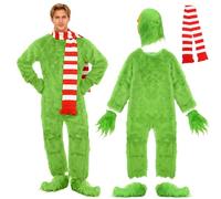 shyhand Adult Green Furry Jumpsuit Christmas Costume Xmas L