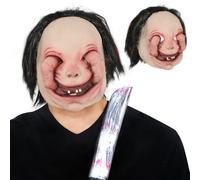 shyhand Creepy Horror Mask with Disturbing Design Scary Realistic Human Face Mask for Halloween Themed Parties Cosplay (One Size)