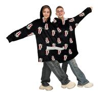 shyhand Matching Pjs for Couples Hoodies Pajamas Oversized Two Person Flannel Blanket Clothes with Pocektes (Black)