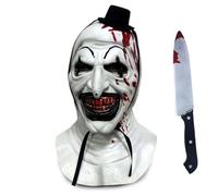 shyhand Terrifier Mask Art the Clown Headwear with Knife for Adult Cosplay Killer Scary Halloween Party Prop (Clown Mask B)