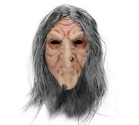 shyhand Witch Mask with White Hair Scary Old Lady Maks Horror Latex Masquerade Accessory for Adults Halloween (Witch Mask A)