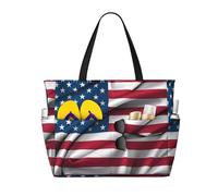 ShyHhts American Flag Large Capacity Beach Travel Bag, Women'S Handbag Is Waterproof And Sandproof, Suitable For Travel, Beach Vacation, Etc., Black, One Size