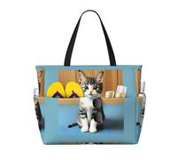 ShyHhts Bedroom Kitten Large Capacity Beach Travel Bag, Women'S Handbag Is Waterproof And Sandproof, Suitable For Travel, Beach Vacation, Etc., Black, One Size