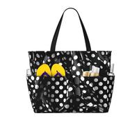 ShyHhts Black And White Corrugated Dots Large Capacity Beach Travel Bag, Women'S Handbag Is Waterproof And Sandproof, Suitable For Travel, Beach Vacation, Etc., Black, One Size