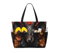 ShyHhts Black Antelope With Flowers Large Capacity Beach Travel Bag, Women'S Handbag Is Waterproof And Sandproof, Suitable For Travel, Beach Vacation, Etc., Black, One Size
