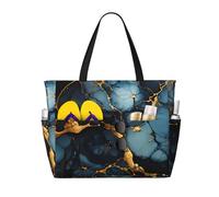 ShyHhts Black Gold Marbled Large Capacity Beach Travel Bag, Women'S Handbag Is Waterproof And Sandproof, Suitable For Travel, Beach Vacation, Etc., Black, One Size