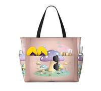 ShyHhts Cartoon Mushroom Large Capacity Beach Travel Bag, Women'S Handbag Is Waterproof And Sandproof, Suitable For Travel, Beach Vacation, Etc., Black, One Size