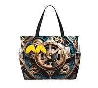 ShyHhts Cool Steampunk Gears Large Capacity Beach Travel Bag, Women'S Handbag Is Waterproof And Sandproof, Suitable For Travel, Beach Vacation, Etc., Black, One Size