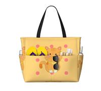 ShyHhts Cute Cartoon Kitten Large Capacity Beach Travel Bag, Women'S Handbag Is Waterproof And Sandproof, Suitable For Travel, Beach Vacation, Etc., Black, One Size