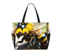 ShyHhts Cute Little Bee Large Capacity Beach Travel Bag, Women'S Handbag Is Waterproof And Sandproof, Suitable For Travel, Beach Vacation, Etc., Black, One Size