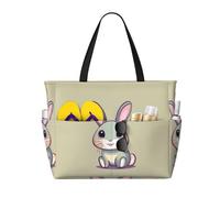 ShyHhts Cute Little Bunny Large Capacity Beach Travel Bag, Women'S Handbag Is Waterproof And Sandproof, Suitable For Travel, Beach Vacation, Etc., Black, One Size