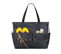 ShyHhts Enchanted Plant Leaves Large Capacity Beach Travel Bag, Women'S Handbag Is Waterproof And Sandproof, Suitable For Travel, Beach Vacation, Etc., Black, One Size