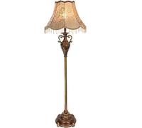SHYHHTS European Retro Floor Lamp with Remote Control, Mid Century Metal Brown Fabric Lampshade Floor Light Foot Switch 65" H*17.7W Retro Study Bedroom Fabric Reading Lamp