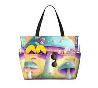 ShyHhts Fantasy Mushroom Large Capacity Beach Travel Bag, Women'S Handbag Is Waterproof And Sandproof, Suitable For Travel, Beach Vacation, Etc., Black, One Size