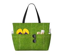 ShyHhts Green Grassland Large Capacity Beach Travel Bag, Women'S Handbag Is Waterproof And Sandproof, Suitable For Travel, Beach Vacation, Etc., Black, One Size