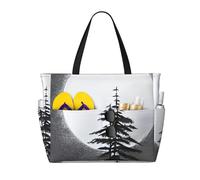 ShyHhts Moon Pine Tree Large Capacity Beach Travel Bag, Women'S Handbag Is Waterproof And Sandproof, Suitable For Travel, Beach Vacation, Etc., Black, One Size