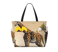 ShyHhts Mother And Child Giraffe Large Capacity Beach Travel Bag, Women'S Handbag Is Waterproof And Sandproof, Suitable For Travel, Beach Vacation, Etc., Black, One Size