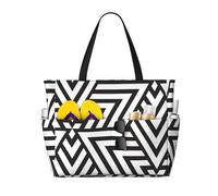 ShyHhts Printidea Large Capacity Beach Travel Bag, Women'S Handbag Is Waterproof And Sandproof, Suitable For Travel, Beach Vacation, Etc., Black, One Size