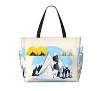 ShyHhts Snow-Capped Mountains Large Capacity Beach Travel Bag, Women'S Handbag Is Waterproof And Sandproof, Suitable For Travel, Beach Vacation, Etc., Black, One Size