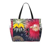 ShyHhts Splendid Fireworks Large Capacity Beach Travel Bag, Women'S Handbag Is Waterproof And Sandproof, Suitable For Travel, Beach Vacation, Etc., Black, One Size