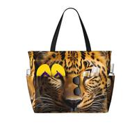 ShyHhts The Deep-Eyed Leopard Large Capacity Beach Travel Bag, Women'S Handbag Is Waterproof And Sandproof, Suitable For Travel, Beach Vacation, Etc., Black, One Size