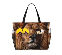 ShyHhts The Lion'S Gaze Large Capacity Beach Travel Bag, Women'S Handbag Is Waterproof And Sandproof, Suitable For Travel, Beach Vacation, Etc., Black, One Size