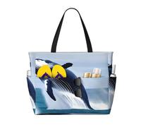 ShyHhts Whales At Sea Large Capacity Beach Travel Bag, Women'S Handbag Is Waterproof And Sandproof, Suitable For Travel, Beach Vacation, Etc., Black, One Size
